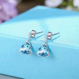 Blue Swaovski Crystal Triangle Small Drop Earrings
